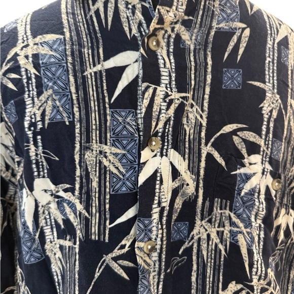 Tropical Navy Bamboo Print Men's Shirt Size L - Picture 3 of 4
